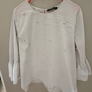 Women's Jennifer & Grace Pearl Accent White Blouse XL